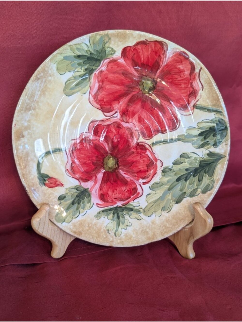 Set of 4 Poppies Salad Plates Vintage Maxcera Ceramic Discontinued Red MCM